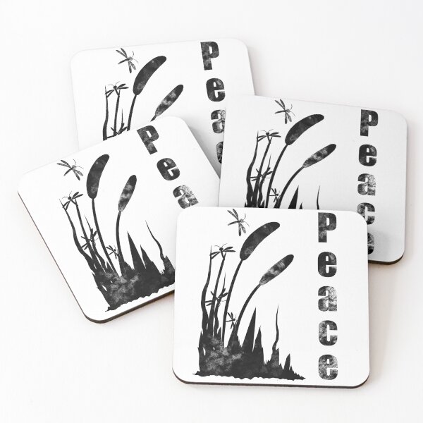Item preview, PEACE Cattails & Dragonflies - Minimalist Black White Zen Art designed and sold by TheArtOfTreble.