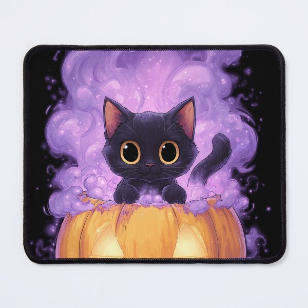 Item preview, Cute Spooky Black Cat in Glowing Pumpkin – Happy Halloween Purple Aesthetic designed and sold by DimyStickers.