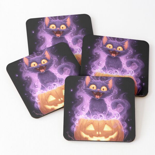 Item preview, Cute Spooky Black Cat in Glowing Pumpkin – Happy Halloween Purple Aesthetic designed and sold by DimyStickers.