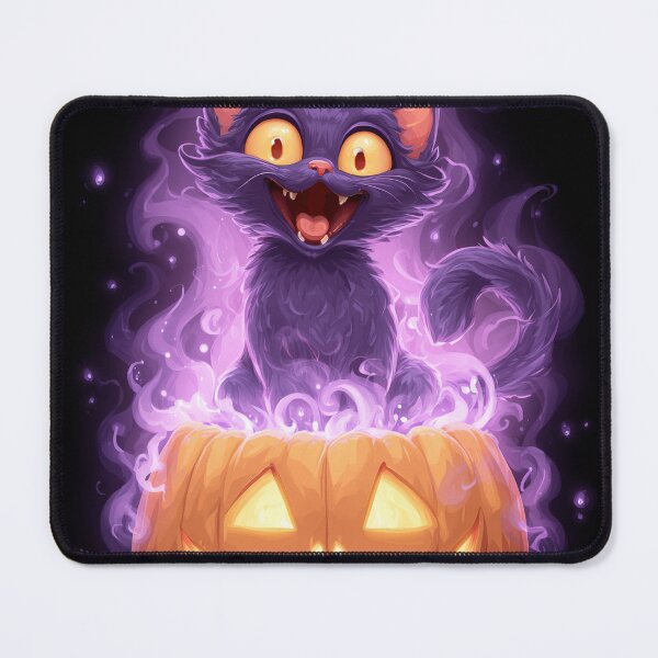 Item preview, Cute Spooky Black Cat in Glowing Pumpkin – Happy Halloween Purple Aesthetic designed and sold by DimyStickers.