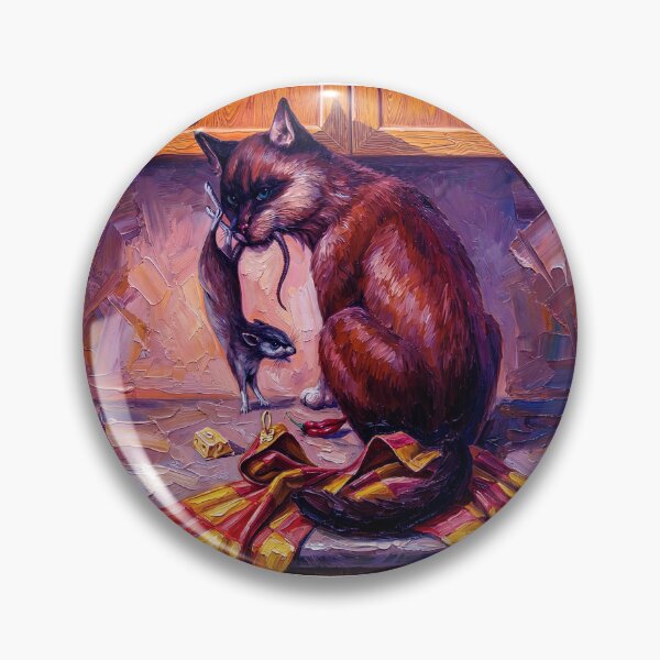 Item preview, Impasto Oil Painting of a Domestic Cat Catching a Mouse on a Kitchen Countertop Scene designed and sold by ARTCREATESHOP.