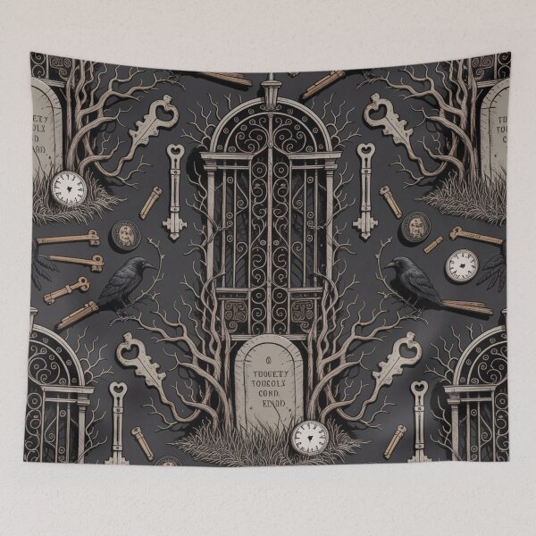 Item preview, Dark Gothic Horror Seamless Pattern | Raven Graveyard Keys Tombstone Ornate designed and sold by Midnight Veil Designs.
