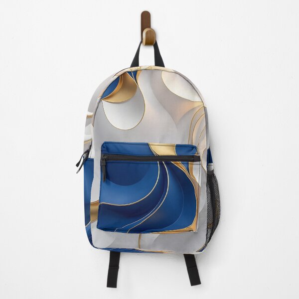 Item preview, Luxury White Blue and Gold Flow - Elegant Abstract 3D Wave Design designed and sold by Peter Kraaibeek Art Gallery.