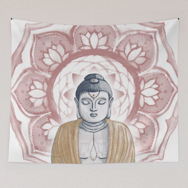 Item preview, Buddha Padma Watercolor - Peacock Dusk Fawn - Ruby Halo designed and sold by Irene Estelle.