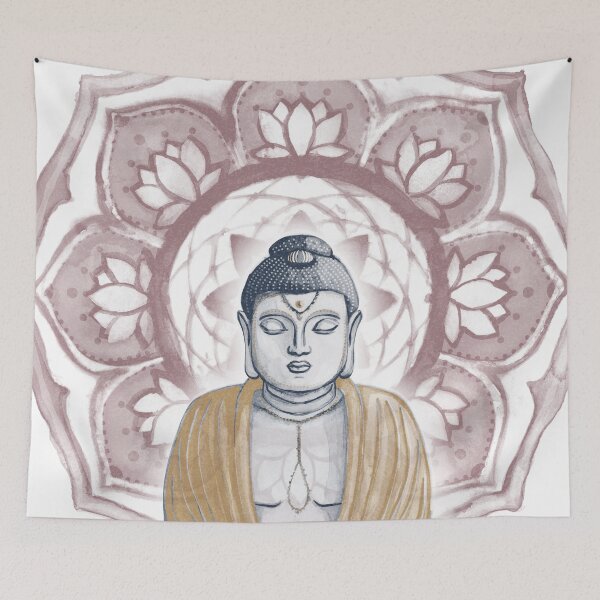 Item preview, Buddha Padma Watercolor - Peacock Dusk Fawn - Wine Halo designed and sold by Irene Estelle.