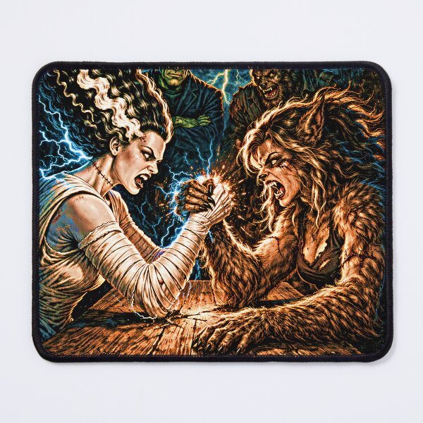 Item preview, Monster Showdown: Bride of Frankenstein vs. Wolf Girl Arm Wrestling Match designed and sold by judgehydrogen.