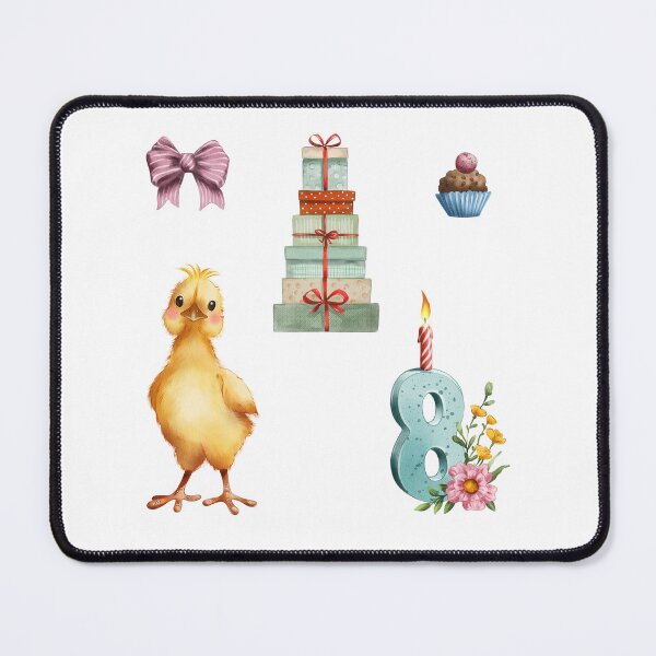 Item preview, Celebration scene with gifts, a cupcake, a chick, a bow, and a candle for a birthday designed and sold by Ms. Iryna.