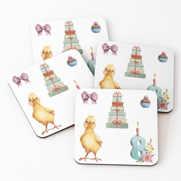 Item preview, Celebration scene with gifts, a cupcake, a chick, a bow, and a candle for a birthday designed and sold by Ms. Iryna.