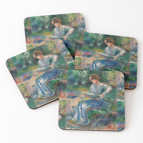 Aperçu de l'œuvre Femme Lisant Sur Un Banc de Pierre-Auguste Renoir : Affiche de jardin impressionniste créée et vendue par artofuniverse.