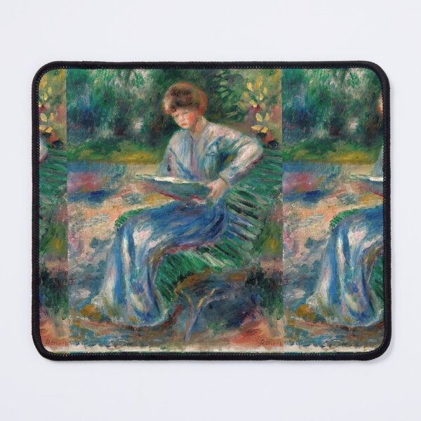 Aperçu de l'œuvre Femme Lisant Sur Un Banc de Pierre-Auguste Renoir : Affiche de jardin impressionniste créée et vendue par artofuniverse.