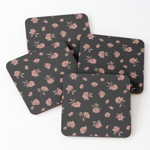Artikelvorschau, Dunkles Rosenmuster Pinke Rosen auf schwarzem Hintergrund Florales Vintage Aesthetic Feminines Design entworfen und verkauft von LAtelierNoir.