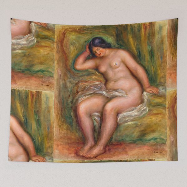 Item preview, Femme Nue Assise Appuyee Sur Un Coussin Vert by Pierre-Auguste Renoir: Impressionist Nude Poster designed and sold by artofuniverse.