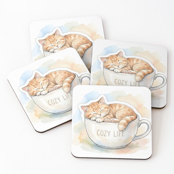 Item preview, Cozy Watercolor Cat in Coffee Mug Sticker designed and sold by Strip to Stick.