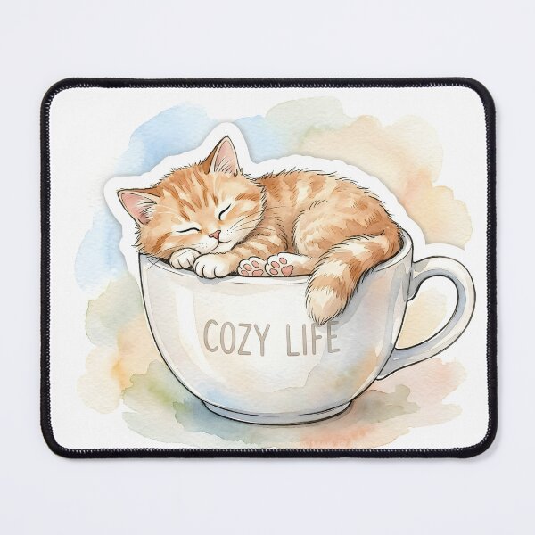 Item preview, Cozy Watercolor Cat in Coffee Mug Sticker designed and sold by Strip to Stick.