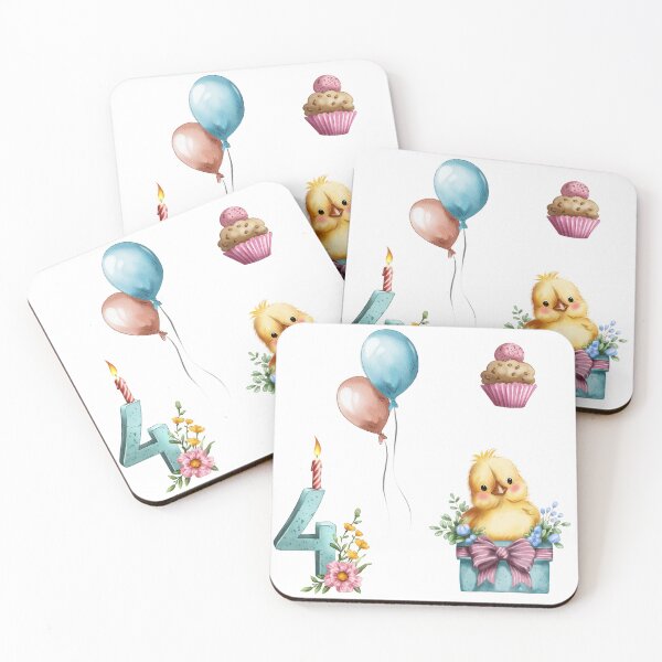 Item preview, Birthday celebration with balloons, a cupcake, and a candle for a young child's fourth birthday designed and sold by Ms. Iryna.