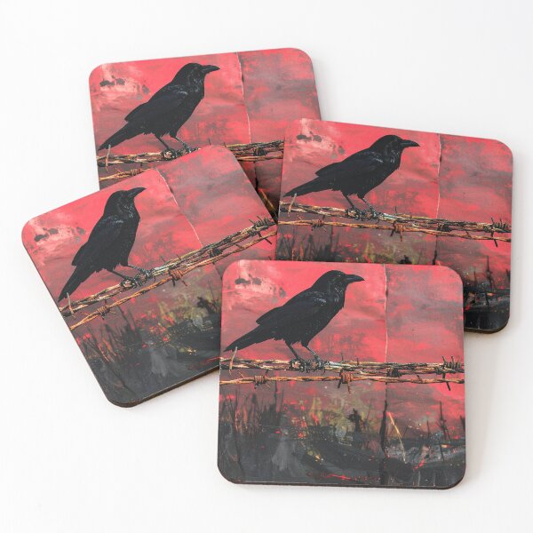 Item preview, Gothic Raven on Barbed Wire Grungy Red and Black Mixed Media Art designed and sold by chihuahuashower.