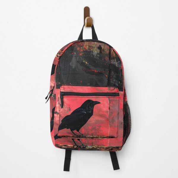 Item preview, Gothic Raven on Barbed Wire Grungy Red and Black Mixed Media Art designed and sold by chihuahuashower.