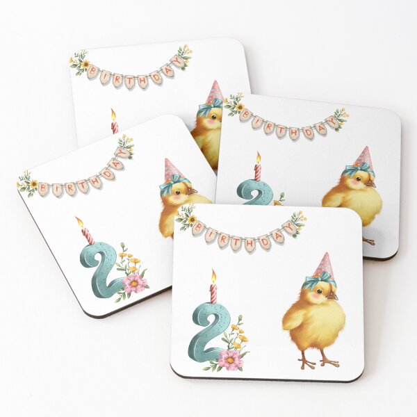 Item preview, Cute birthday scene with chick, number two candle, flowers, and banner celebrating a child’s second birthday in a joyful setting designed and sold by Ms. Iryna.