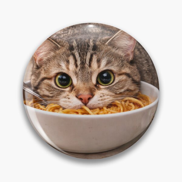 Item preview, Caught in the Act Cat Eating Spaghetti – Funny Guilty Kitchen Cat Sticker designed and sold by LovelyCatGalaxy.