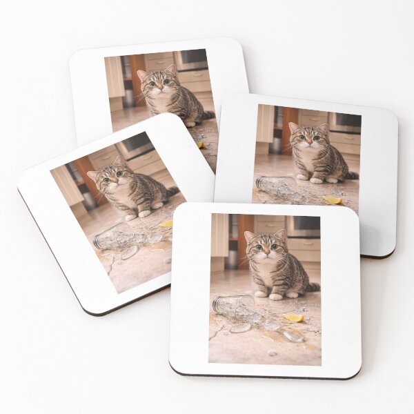 Item preview, Guilty Cat Next to Broken Glass – Funny Innocent Look Cat Sticker designed and sold by LovelyCatGalaxy.