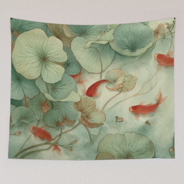 Item preview, Goldfish swim among green plants designed and sold by anytka.