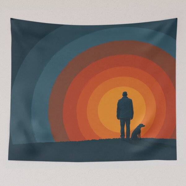 Item preview, Person stands with dog at sunset designed and sold by anytka.
