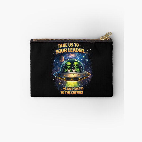 Item preview, Funny Alien Art – Take Us to Your Leader… No, Wait, Take Us to the Coffee – UFO Sci-Fi Illustration designed and sold by HubCreates.