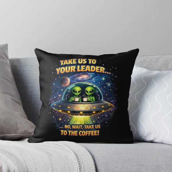 Item preview, Funny Alien Art – Take Us to Your Leader… No, Wait, Take Us to the Coffee – UFO Sci-Fi Illustration designed and sold by HubCreates.