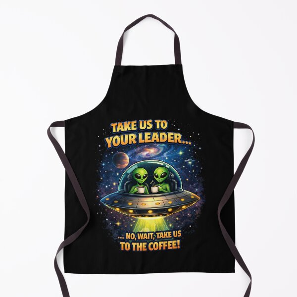 Item preview, Funny Alien Art – Take Us to Your Leader… No, Wait, Take Us to the Coffee – UFO Sci-Fi Illustration designed and sold by HubCreates.