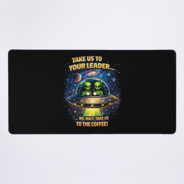 Item preview, Funny Alien Art – Take Us to Your Leader… No, Wait, Take Us to the Coffee – UFO Sci-Fi Illustration designed and sold by HubCreates.