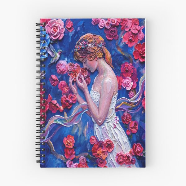 Item preview, Textured Oil Painting of a Young Woman Smelling Vibrant Red Roses in a Lush Garden designed and sold by ARTCREATESHOP.