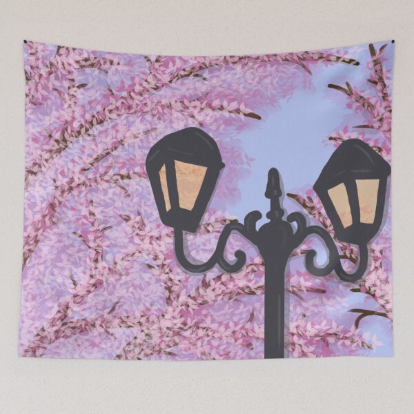 Item preview, Street Lamp Under Pink Trees designed and sold by ArtYuly.