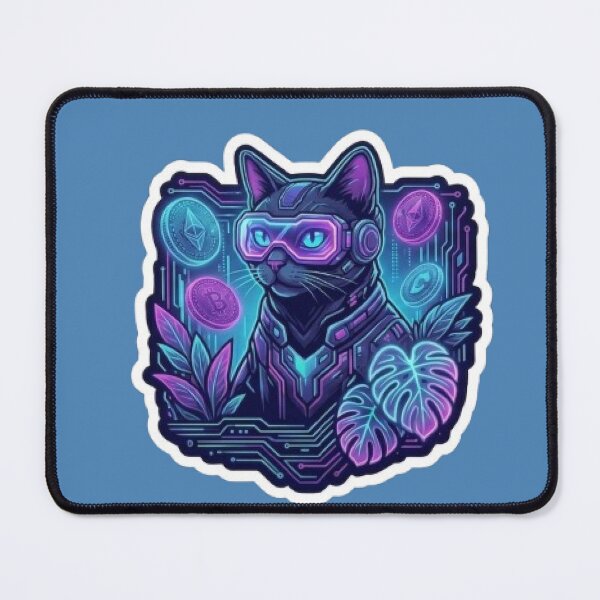 Item preview, Cyber-Cat Crypto Vision: Neon Futuristic Tech Art ( designed and sold by Barkashow.
