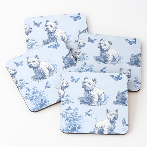 Item preview, Terriers y mariposas toile en azul y blanco designed and sold by SophieClimaArt.