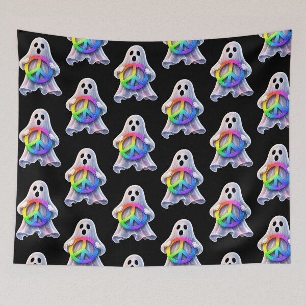 Item preview, Spooky Pride Ghost - Rainbow Peace Sign Aesthetic Art designed and sold by Tw1nsAIArt.