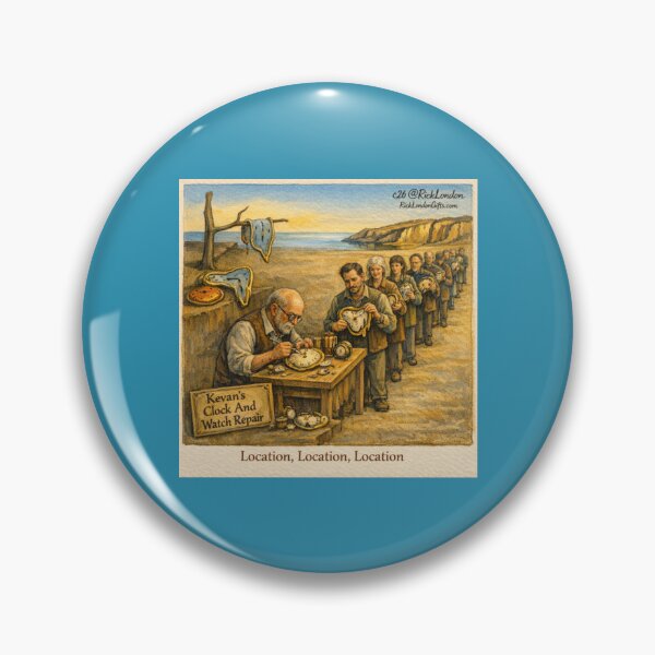 Item preview, Surreal Melting Clock Beach Repair – Location Location Location Cartoon” designed and sold by Rick London Gifts.