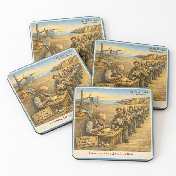 Item preview, Surreal Melting Clock Beach Repair – Location Location Location Cartoon” designed and sold by Rick London Gifts.