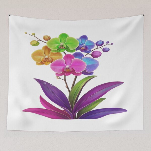 Item preview, Exotic Colorful Orchid with Purple Leaves - Fantasy Botanical Art designed and sold by RS-Globalist-.