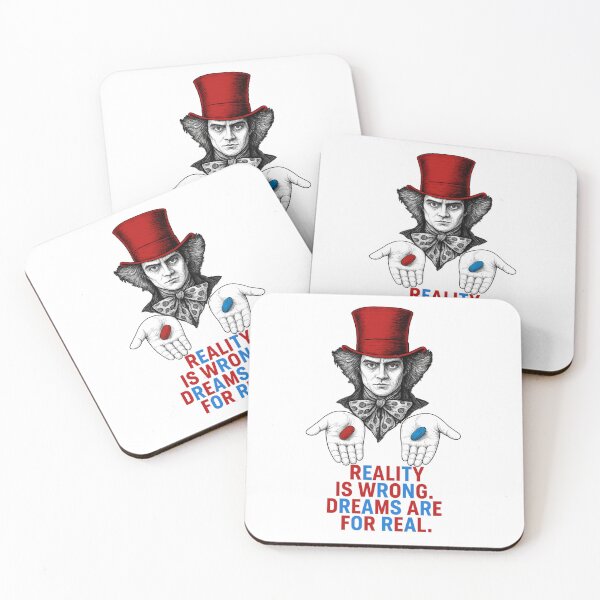 Item preview, Reality Is Wrong Dreams Are For Real – Tupac Shakur Quote | Mad Hatter Red Pill Blue Pill Art | Surreal Black & White Sketch designed and sold by Donsean22.