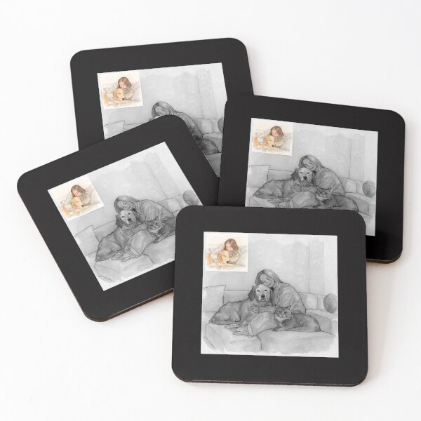 Item preview, Quiet Embrace – Woman, Golden Retriever & Cat in Minimalist Serenity #8 designed and sold by Helios Be. Lavsh.