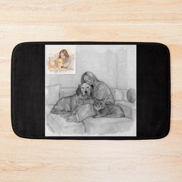 Item preview, Quiet Embrace – Woman, Golden Retriever & Cat in Minimalist Serenity #8 designed and sold by Helios Be. Lavsh.