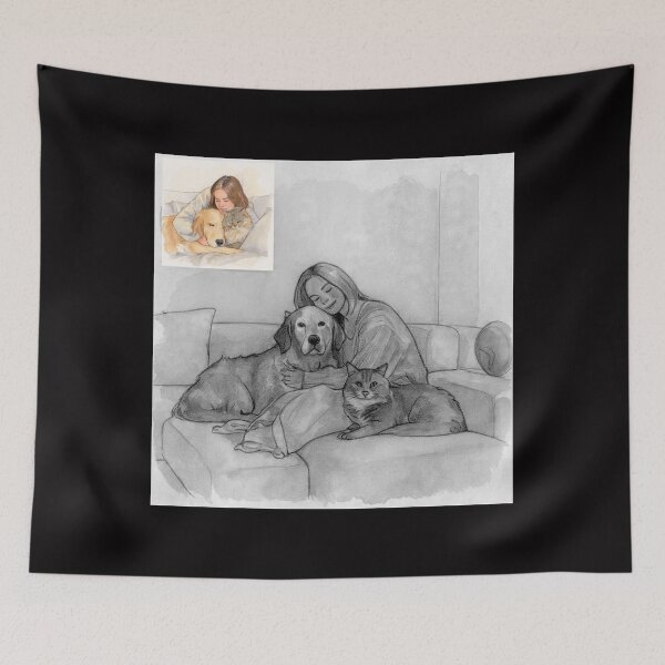 Item preview, Quiet Embrace – Woman, Golden Retriever & Cat in Minimalist Serenity #8 designed and sold by Helios Be. Lavsh.