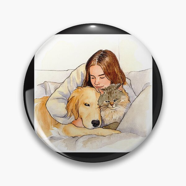Item preview, Quiet Embrace – Woman, Golden Retriever & Cat in Minimalist Serenity #9 designed and sold by Helios Be. Lavsh.
