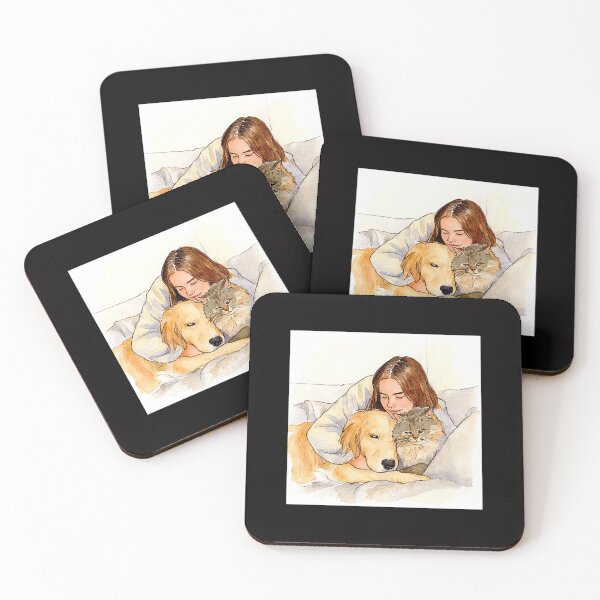 Item preview, Quiet Embrace – Woman, Golden Retriever & Cat in Minimalist Serenity #9 designed and sold by Helios Be. Lavsh.