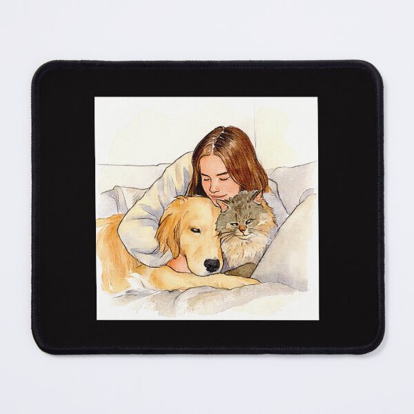 Item preview, Quiet Embrace – Woman, Golden Retriever & Cat in Minimalist Serenity #9 designed and sold by Helios Be. Lavsh.