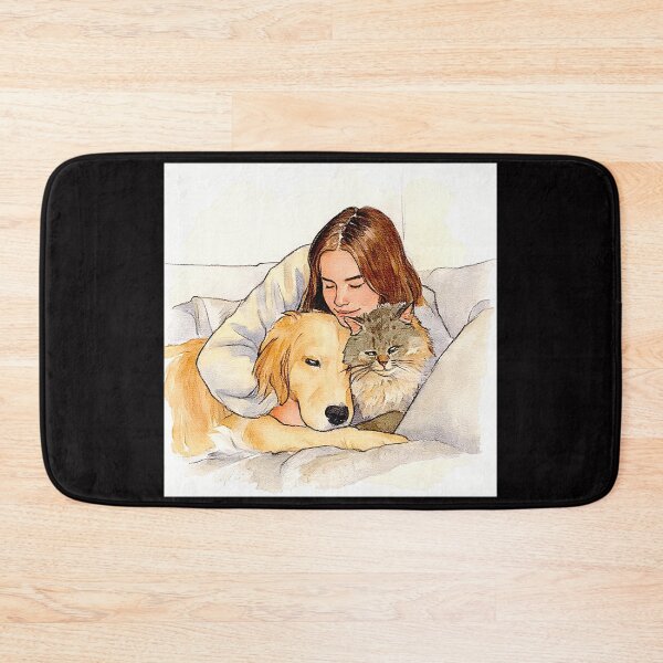 Item preview, Quiet Embrace – Woman, Golden Retriever & Cat in Minimalist Serenity #9 designed and sold by Helios Be. Lavsh.