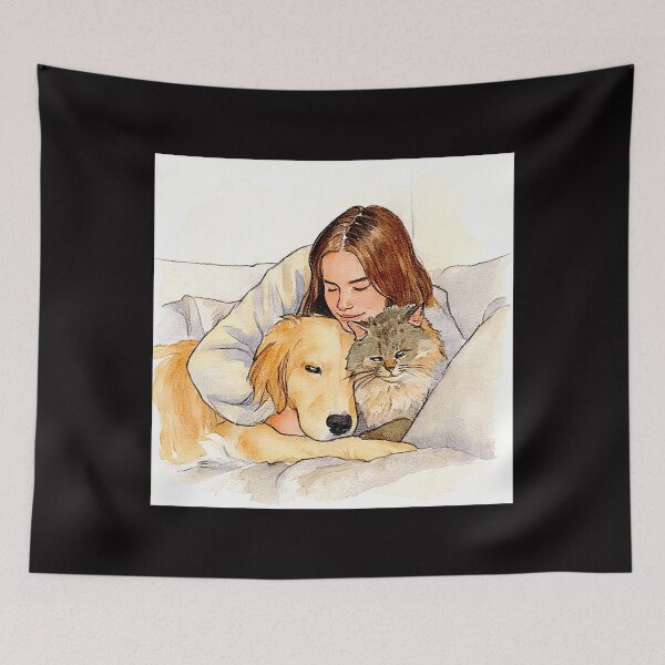 Item preview, Quiet Embrace – Woman, Golden Retriever & Cat in Minimalist Serenity #9 designed and sold by Helios Be. Lavsh.