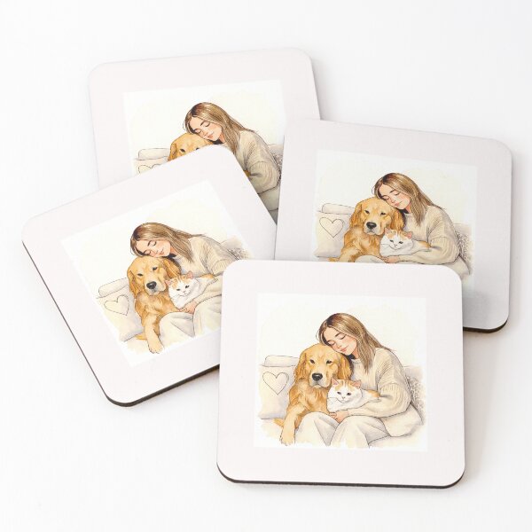 Item preview, Quiet Embrace – Woman, Golden Retriever & Cat in Minimalist Serenity #10 designed and sold by Helios Be. Lavsh.