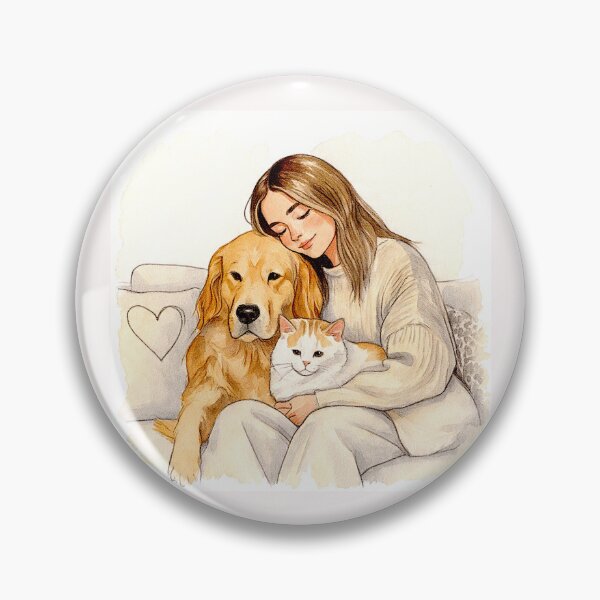 Item preview, Quiet Embrace – Woman, Golden Retriever & Cat in Minimalist Serenity #10 designed and sold by Helios Be. Lavsh.