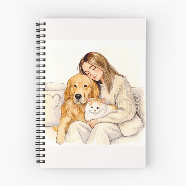 Item preview, Quiet Embrace – Woman, Golden Retriever & Cat in Minimalist Serenity #10 designed and sold by Helios Be. Lavsh.